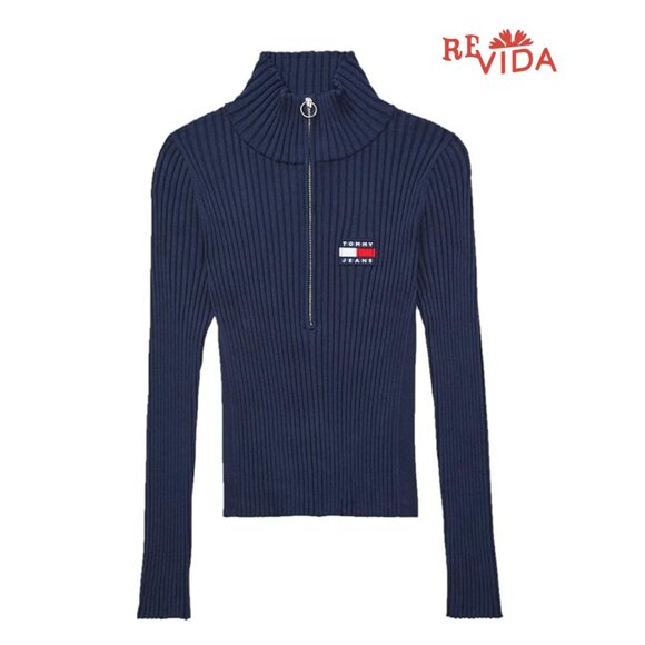 Tommy Jeans Ribbed Quarter/Half Zip Sweater - Picture 1 of 4